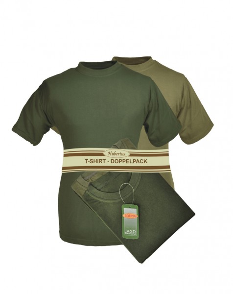 T-Shirt Doppelpack in Oliv und Schilf einfach Rundhals ohne Druck zeitlos
